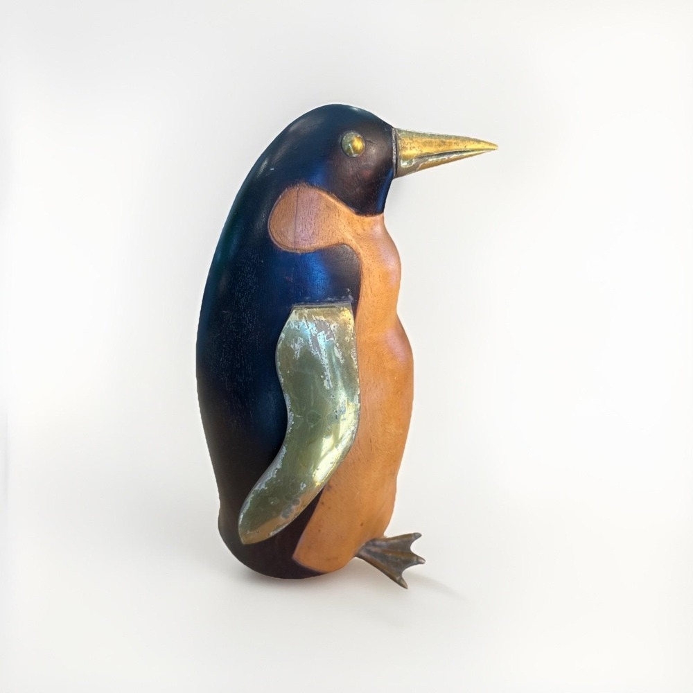 Penguin Sculpture Brass And Wood Frederick Cooper. MCM Art Figurine Bird Vtg 11"